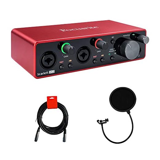 Focusrite Scarlett 2i2 USB Audio Interface (3rd Gen) with Pop Filter & XLR-XLR Cable Bundle