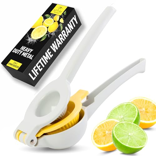 Image of Zulay Kitchen Metal 2-in-1 Lemon Squeezer - Sturdy Max Extraction Hand Juicer Lemon Squeezer Gets Every Last Drop - Easy to Clean Manual Citrus Juicer - Easy-Use Lemon Juicer Squeezer - Gray/Yellow