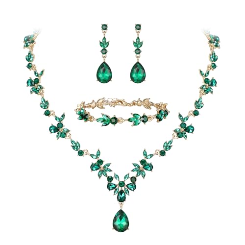 BriLove Wedding Jewelry Set for Women Bride, Y-Necklace Tennis Bracelet Dangle Earrings Set Crystal...