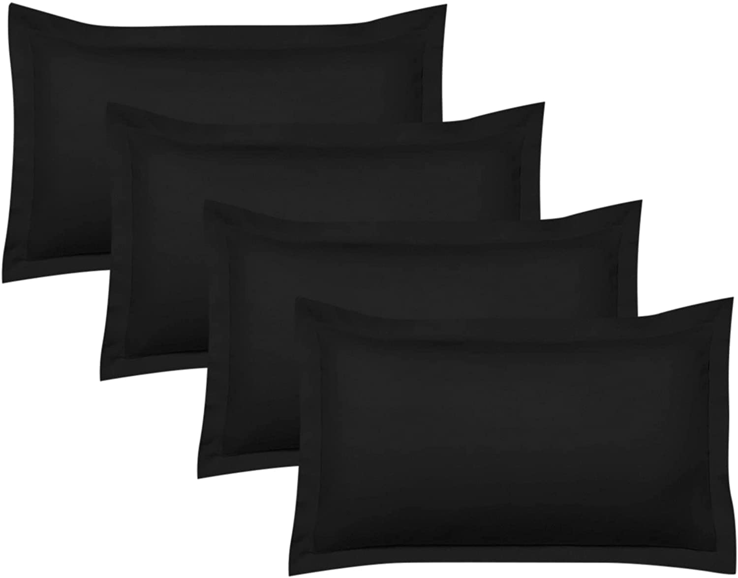 Juego de 4 fundas de almohada Oxford 100% algodón egipcio, 400 hilos, suaves y frescas, calidad de hotel (75 cm x 150 cm), paquete de 4 fundas de almohada para dormitorio, color negro sólido.