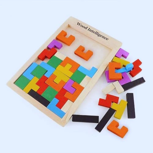 Image of FUN4YOU-Wooden Intelligence Puzzles Toy for Kids 3+ | Educational Wooden Tetris Puzzle Brain Teaser Puzzle for Brain Development & Logical Thinking | Montessori Learning Toy-40 Pcs, Multi Color
