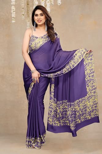 Image of MIRCHI FASHION Women Saree Abstract Print Chiffon | Breathable Lightweight Casual Sari for Regular Use and Office with Unstitched Blouse (Available in 25 Colors)