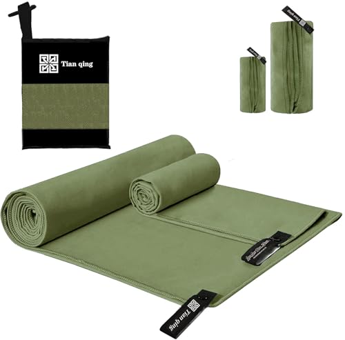 Microfiber Travel Towel Set, 2 Piece, Quick Dry Camping Towel, Lightweight,Fast Drying Soft Towel for Beach,Backpacking Hiking Gym Yoga Swimming (Army Green, Medium)