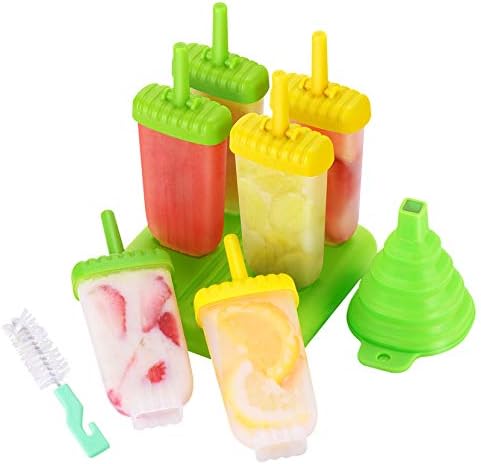 IKICH Popsicle Molds BPA Free 6 PC Easy Release Ice Pop Makers Reusable with Silicone Funnel and Cleaning Brush,Dishwasher Safe