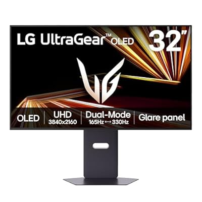 LG 32GX850A-B 32" UltraGear 4K UHD (3840 x 2160) Glossy OLED Gaming Monitor, Dual-Mode 165Hz/330Hz, 0.03ms, G-SYNC, FreeSync Premium Pro, TrueBlack 400, HDMI, DP, Tilt/Height/Swivel/Pivot Stand, Black