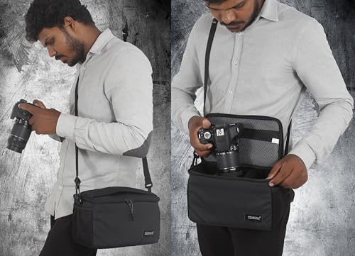 Image of Polyester Wf-11 Portable Camera Bag | Dslr Case With Adjustable Shoulder Strap | For Canon, Nikon & Other Dslr Cameras - Water Resistant, Anti-Shock (Black)