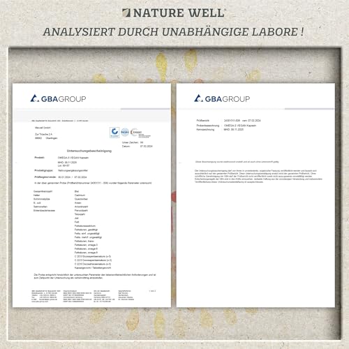 Omega-3 Vegan 180 Kapseln hochdosiert, 2000mg Omega-3 Algenöl pro Tag mit 600mg DHA & 300mg EPA, veganes Omega aus nachhaltigem Anbau als Fischöl-Alternative, laborgeprüft mit Zertifikat, NatureWell 5