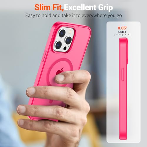 Image of SUPFINE Magnetic for iPhone 14 Pro Max Case (Compatible with MagSafe) (Military Grade Drop Protection) Slim Translucent Matte Shockproof with Anti-Fingerprint Phone Case,Hot Pink