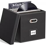 SLLS 12 インチレコード収納ボックス 蓋付き 50 枚収納 折りたたみ式 LP アルバム保護ケース 防塵 緩衝保護 スナップ式開閉 コレクション整理 ブラック (33*33*33cm,レザー難燃性ブラック)