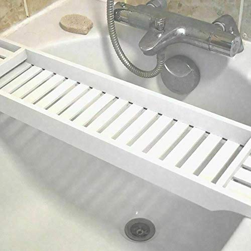 Bambou baignoire rack blanc étagère de douche et rangement serviette - 7
