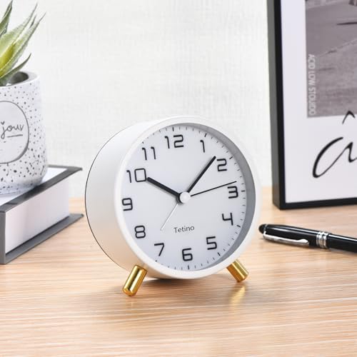 Analog Alarm Clocks,Retro Metal Desk Silent Non Ticking Small Clock with Night Light,Battery Operated,Simple Design,for Bedrooms, Bedside,Office,Home Décor (White) - Image 4