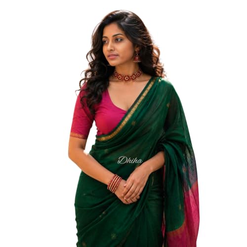 Image of Original Maheswari Cotton Silk Saree for Women | Kanjivaram Pure Silk Cotton Sari with Blouse | Zari Work | Tassels | Handloom Weave