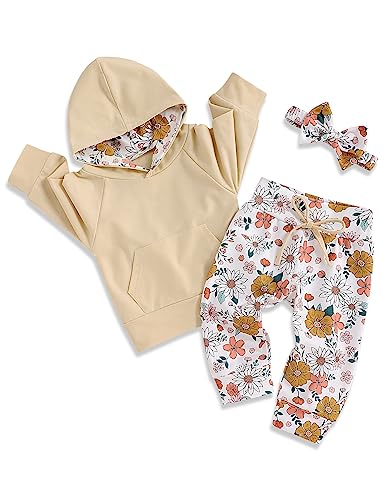 Image of oklady Baby Girl Clothes,Hoodie Tops Floral Pant with Cute Headband Baby Girl Fall Outfits