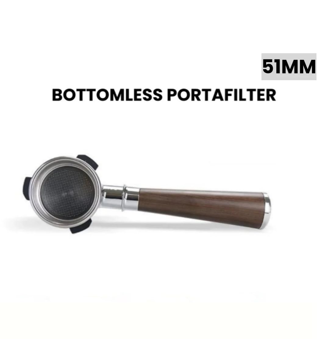 51 Mm Bodenloser Siebträger Mit Filterkorb, Kompatibel Mit HIBREW, H10B/H11/H8A/H5 Espressomaschinen-Ersatzteilen(Beech Wood handle 1pcs)