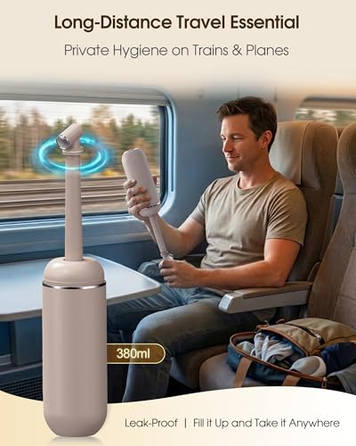 Image of Portable Bidet for Travel & Camping - Manual Squeeze Handheld Peri Bottle for Feminine Hygiene, 3 Leak-Proof Seals, Extendable Sprayer with Rotating Nozzle for Men & Women (Khaki, General)