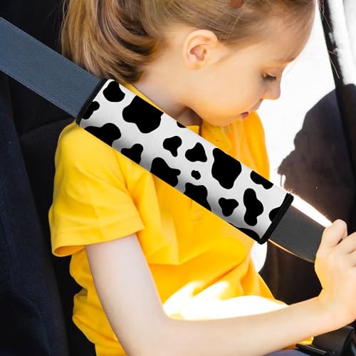 Image of Car Seat Belt Pad Cover, 4-Pack Soft Car Safety Seat Belt Strap Shoulder Pad for Adults and Children, Suitable for Car Seat Belt, Backpack, Shoulder Bag (Cow Pattern)