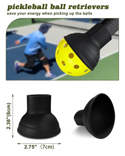 NQV 6 PCS Yellow Outdoor Pickleball Balls & 1 Pickleball Retriever, 40 Holes Pickleballs, High Rebounce High Visibility Pickle Ball Bulk