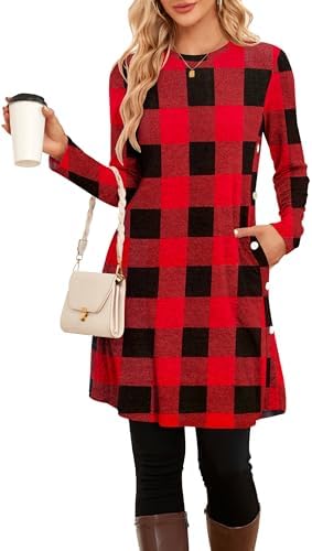 NARRAME Pullover-Kleider für Damen, Winter, langärmelig, Kausale Knöpfe, seitliches Tunika-Pullover-Kleid mit Taschen