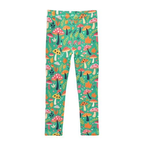 senya Girls Printed Leggings Yoga Pants Mushroom Grass Leaves Pattern for Kids in 4t to 10 Years, 4T2