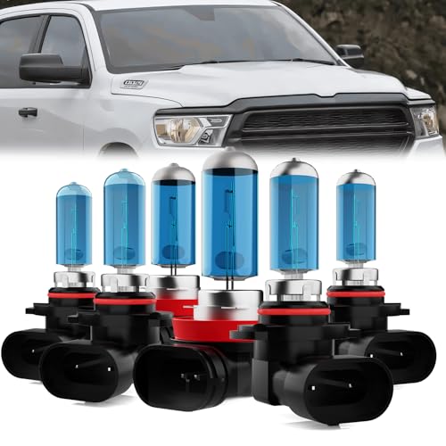 Image of Headlight Bulbs Compatible With Dodge Ram 1500 2500 3500 2009-2018, 9005 High Beam + H11 Low Beam + 9006 Fog Lights Halogen Light Bulbs, Super Bright 6000K White, Plug and Play, Pack of 6