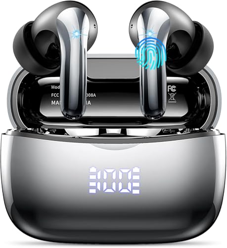 Wireless Earbuds, Bluetooth 5.3 Headphones In Ear with 4 ENC Noise Cancelling Mic, 56H Playtime Wireless Headphones with LED Display, IPX7 Waterproof Ear Buds with USB-C For Sport, Gradient Black.