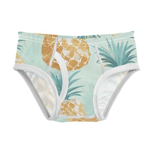 KLL Gold Glitter Pineapples Mint Toddler Boy Cotton Athletic Underwear Breathable Children Panties