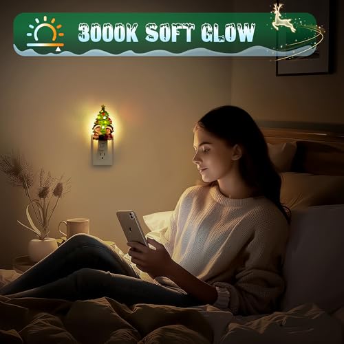 Image of JandCase Christmas Tree & Santa Claus Night Light | 3000K Night Lights Plug into Wall, Cute & Funny Ceramics Christmas Night Light, Kids, 360 Rotatable, Home Party Decor 2 Pack