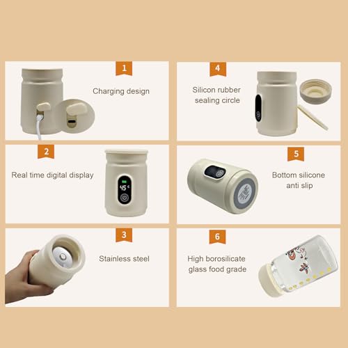 Cordless Rechargeable Milk Warmer with Digital Temperature Level Heating - 200ml Baby Bottle Warmer for Breast Milk Portable Travel Use - Image 4