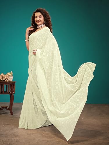 Image of Garden Vareli Viscose Brasso Floral Print Saree