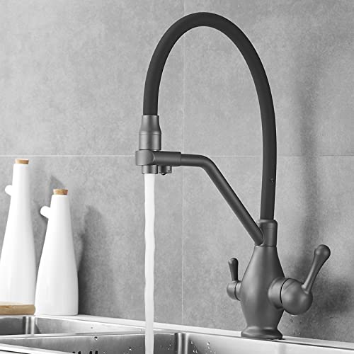 Robinet d'évier de cuisine pivotant 360 mitigeur eau potable gris mat
