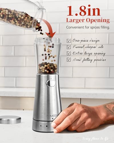 Electric Salt and Pepper Grinder Set with Storage Base, Stainless Steel Rechargeable Salt and Pepper Grinder Set with 4.5 oz Large Capacity, 1.8\" Wide Mouth, Adjustable Coarseness, Ideal for Kitchen