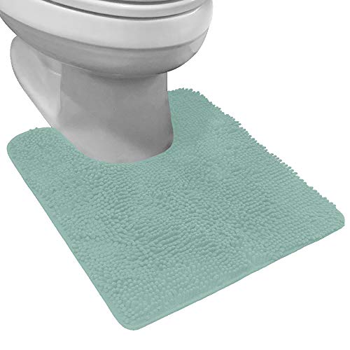 Image of Gorilla Grip Shaggy Chenille Bath Rug Mat for Toilet Base, Machine Washable, Microfiber Dries Quickly, Plush Absorbent Contour Mats for Toilets, Bathroom Decor, Oval U-Shape, 22.5x19.5, Spa Blue