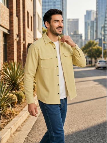 Image of DEELMO Men's Cotton Polyester Corduroy Shirt with Textured Pattern Spread Collar Full Sleeves Dual Pocket Front and Button Down Closure | Textured Shirts for Men | Shirts for Men Stylish