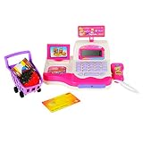 BAOLI Children Pretend Toy Shopping Electronic Cash Register Realistic Actions & Sounds Pink