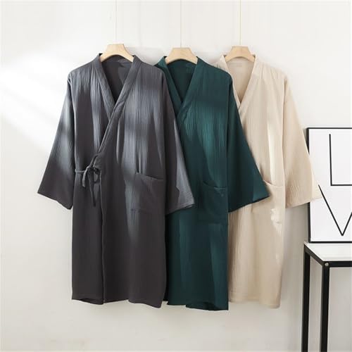 Mens Summer Kimono Robes, 100% Cotton Muslin Bathrobe for Yukata Spa Sauna, Japanese Kimono Pajamas Sleepwear Nightgown2