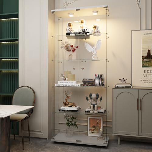 Image of Beauty4U Glass Display Cabinet with LED, 5-Shelf White Curio Cabinet