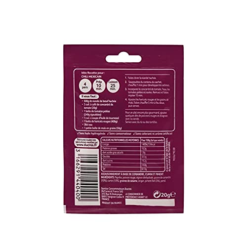SACHET MÉLANGE POUR CHILI MEXICAIN 20G, DUCROS, LOT DE 5