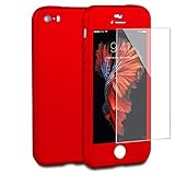 iphone SE Case,iphone 5S Case,sxxissky Premium 360 Full Body Coverage Ultra-thin Hard PC Plastic with [Slim Tempered Glass Screen Protector] Protective Case Cover & Skin for Apple iPhone5/5S/SE (Red)