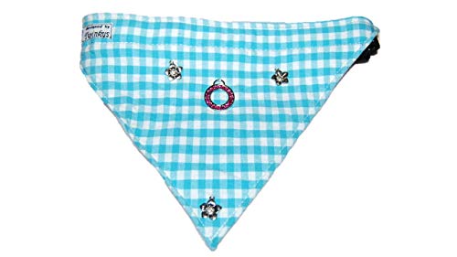 twinkys Dog Style fazzoletto da collo/collare XL Azzurro Bianco a Quadretti con fiori e gioielli ciondolo