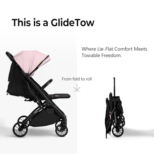 Image of newyoo GlideTow TR18M Travel Stroller, Compact Infant Toddler Stroller with Cup Holder, One-Hand Fold, Near Flat Recline Seat, Pink