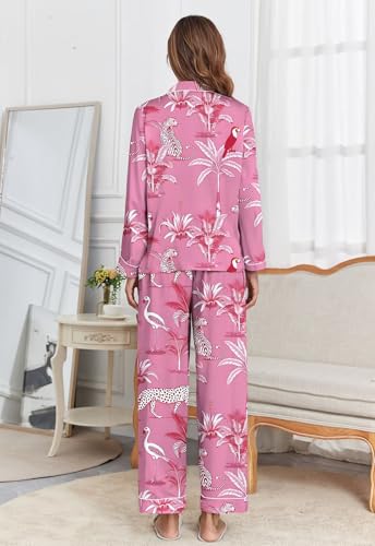 Image of Brosloth Women's Silk Satin Pajamas Pjs Sets Cute Lace Pattern Two Piece Loungewear Set Button Up Pajamas Sleepwear Black
