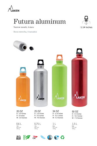 Miniatura 2 de Laken Aluminium Gelb 0,6 Liter, frei Unisex-Adultos Amarillo BPA Aluminio Futura 0,6 litros Libre de PBA