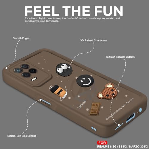 Image of AESTMO Back Case Cover for Realme 8 5G / 8s 5G / Narzo 30 5G Back Cover | Cute Fun Cartoon 3D Ball | Coffee Silicone Case | Full Body Protection | Camera Protection Back Cover for (Brown)