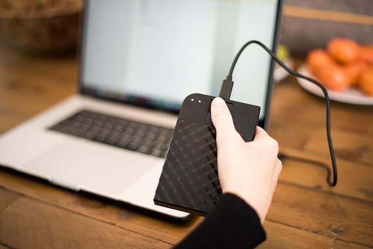 Verbatim Fingerprint Secure HDD connected to a laptop