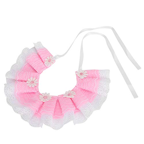Cute Lace Bowknot Pet Saliva Towels Neckerchief Collar Drool Bibs with Bell Decoration for Dog Cat Pink (XS)