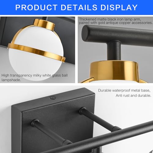 Image of SOLFART 3 Lights Vanity Light Bathroom Light Fixtures Over Mirror in Brass Black Vanity Lights for Bathroom Vintage Lights Wall Sconces