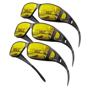 KALIYADI Gafas de visión nocturna que se ajustan sobre las gafas envolventes: gafas de conducción nocturna antirreflejos para hombres y mujeres, lentes HD