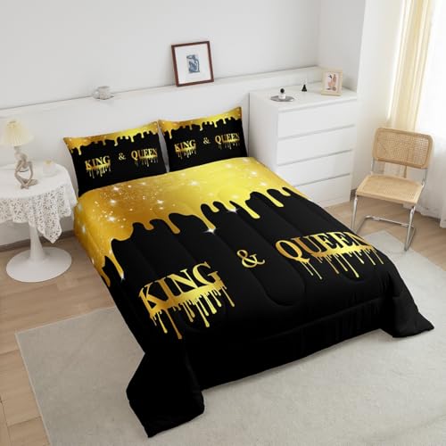 Image of Feelyou King and Queen Comforter Set King Size, Glitter Mr Mrs Comforter for Couple Man Woman Couple Lover Bedding Set Valentine Day Duvet Set Couple Bed Set 3Pcs