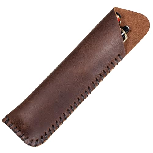 Handmade Genuine Leather Double Pen Case Fountain Pen Sleeve Holder Pouch Cover Vintage (Coffee)