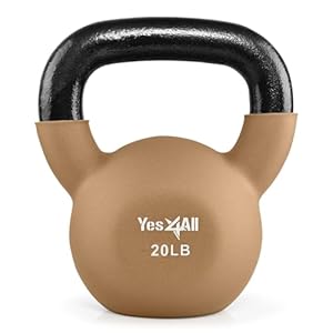 Yes4All Kettlebell, 5-65 LB Neoprene Coated Cast Iron Kettlebells, Wide Grip Handle & Flat Bottom for Swings, Squats, Deadlifts, Push Ups & Full Body Training at Home Gym – Single & Set
